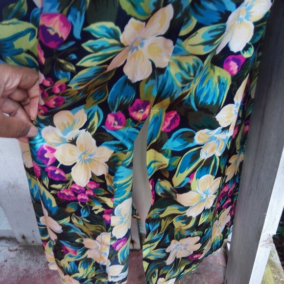 Vintage 90s Christian Dior Floral Tropical Cottagecore Satin Maxi Kaftan Dress - Picture 7 of 8